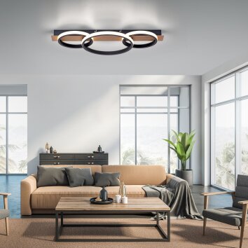 Leuchten-Direkt Trooper Plafondlamp LED houtlook, Zwart, 1-licht