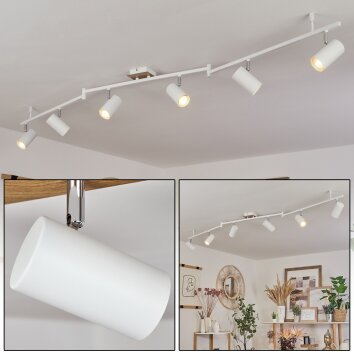 Javel Plafondlamp Chroom, houtlook, Wit, 6-lichts