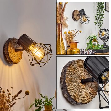 Bardhaman Muurlamp Hout licht, houtlook, Zwart, 1-licht