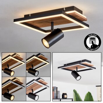 Sequeira Plafondlamp LED Hout licht, houtlook, Zwart, 2-lichts