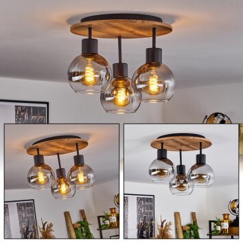 Vouhet Plafondlamp Bruin, houtlook, Zwart, 3-lichts