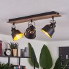 Safari Plafondlamp Chroom, Hout donker, Zwart, 3-lichts