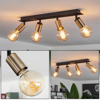 Laharie Plafondlamp Oud messing, Zwart, 4-lichts