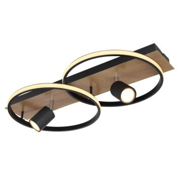 Globo DANNY Plafondlamp LED Bruin, houtlook, Zwart, 3-lichts