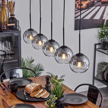 Koyoto  Hanger Glas 15 cm Chroom, Duidelijk, Rookkleurig, 5-lichts