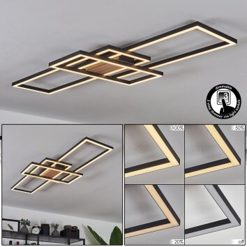 Longos Plafondlamp LED Bruin, houtlook, Zwart, 1-licht