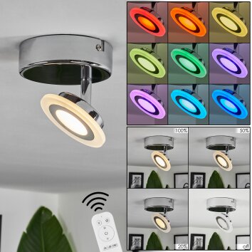 Lucy Plafondlamp LED Chroom, 1-licht, Afstandsbediening, Kleurwisselaar