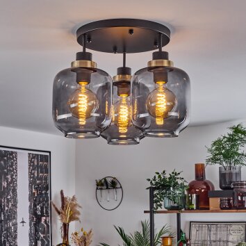 Curveira Plafondlamp Brons, Zwart, 3-lichts