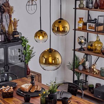 Koyoto  Hanger Glas 15 cm, 20 cm, 25 cm Goud, Duidelijk, 3-lichts