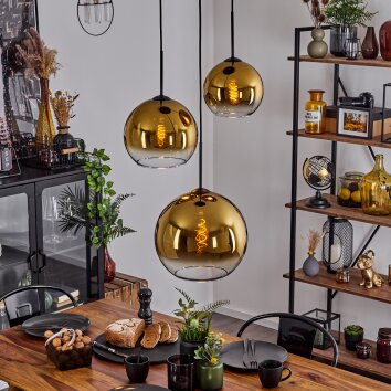 Koyoto  Hanger Glas 20 cm, 25 cm, 30cm Goud, Duidelijk, 3-lichts