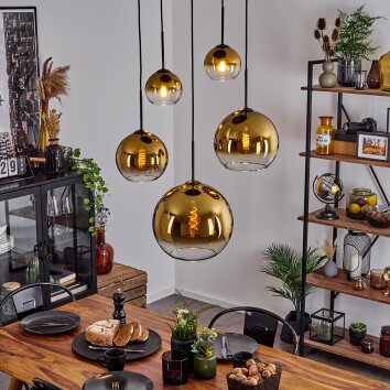 Koyoto  Hanger Glas 15 cm, 20 cm, 25 cm, 30cm Goud, Duidelijk, 5-lichts