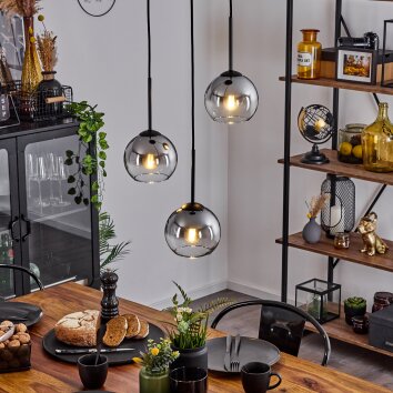 Koyoto  Hanger Glas 15 cm Chroom, Duidelijk, Rookkleurig, 3-lichts