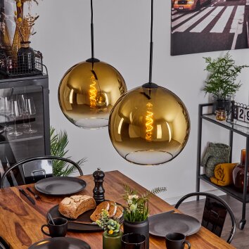 Koyoto  Hanger Glas 30 cm Goud, Duidelijk, 2-lichts