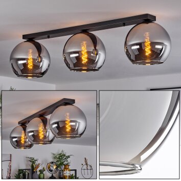 Koyoto  Plafondlamp Glas 25 cm Chroom, Rookkleurig, 3-lichts