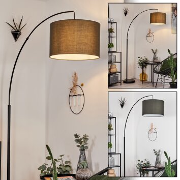 Gualdim Staande lamp Zwart, 1-licht, Stoffen lampenkap