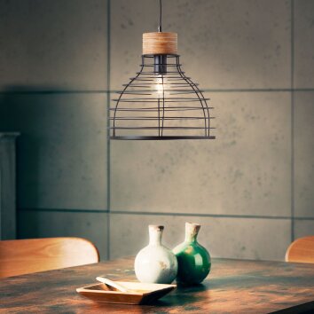 Brilliant Avia Hanglamp Hout licht, Zwart, 1-licht