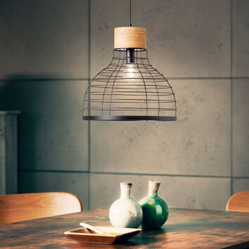 Brilliant Avia Hanglamp Hout licht, Zwart, 1-licht