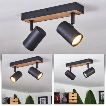 Javel Plafondlamp Bruin, houtlook, Zwart, 2-lichts