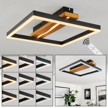 Angtasom Plafondlamp LED houtlook, Zwart, Wit, 1-licht, Afstandsbediening