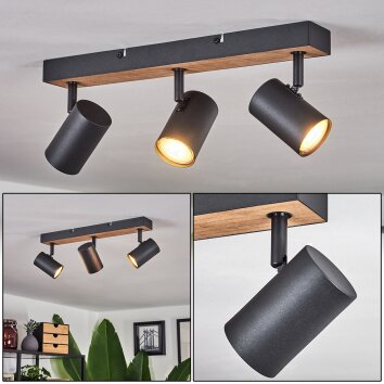 Javel Plafondlamp Bruin, houtlook, Zwart, 3-lichts
