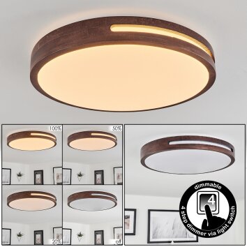 Tikkala Plafondlamp LED Hout donker, Wit, 1-licht