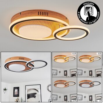 Phnhealu Plafondlamp LED Bruin, houtlook, 1-licht
