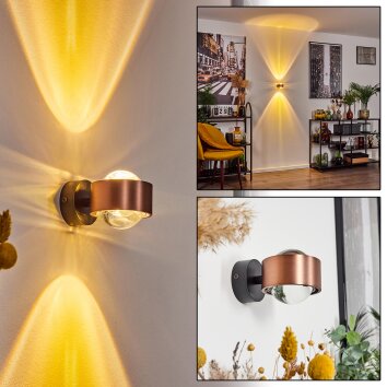 Sapri Muurlamp Koperkleurig, Zwart, 1-licht