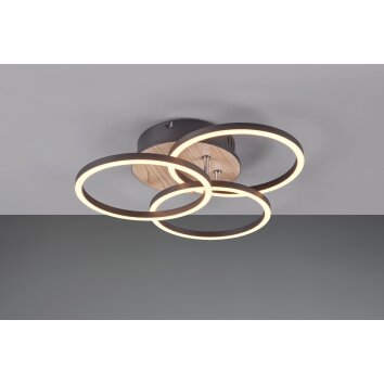 Reality Circle Plafondlamp LED houtlook, Zwart, 1-licht, Afstandsbediening