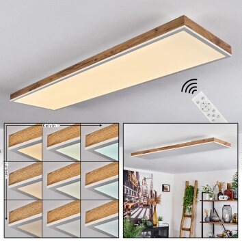 Salmi Plafondpaneel LED Bruin, houtlook, Wit, 1-licht, Afstandsbediening