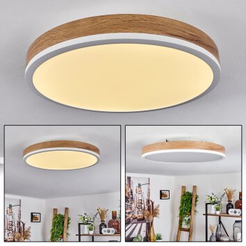 Salmi Plafondlamp LED Bruin, houtlook, Wit, 1-licht