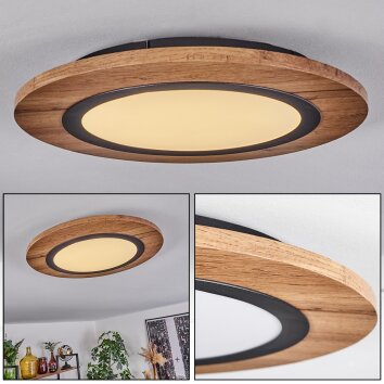 Salmi Plafondpaneel LED houtlook, Zwart, 1-licht