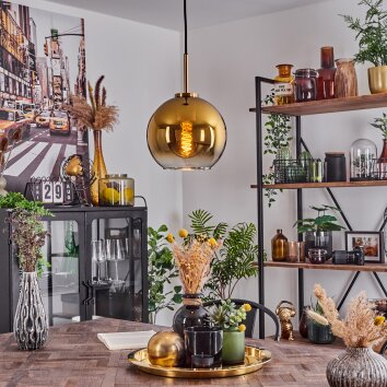 Koyoto Hanger Glas 20 cm Goud, Zwart, 1-licht