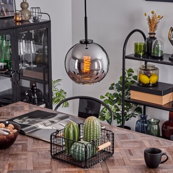 Koyoto Hanger Glas 20 cm roestvrij staal, Zwart, 1-licht