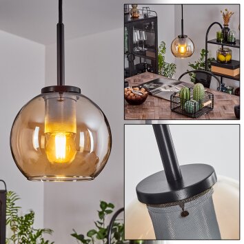 Koyoto Hanger Glas 15 cm roestvrij staal, Zwart, 1-licht