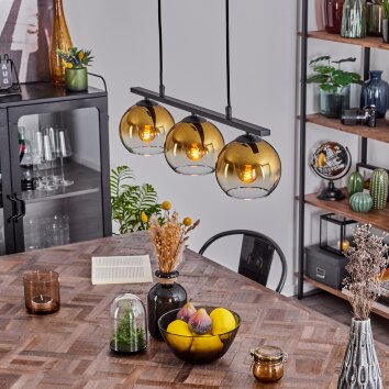 Koyoto Hanglamp Glas 15 cm Goud, Duidelijk, 3-lichts