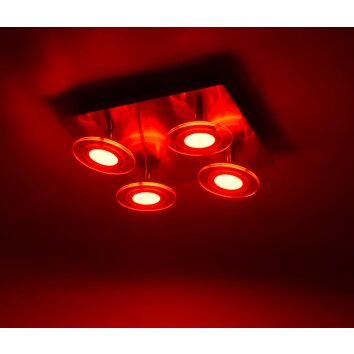 Leuchten-Direkt LOLA-MIKE Plafondlamp LED roestvrij staal, 4-lichts, Afstandsbediening, Kleurwisselaar