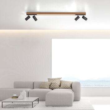Paul Neuhaus PURE-LINES Plafondlamp LED Antraciet, Hout donker, 5-lichts, Afstandsbediening
