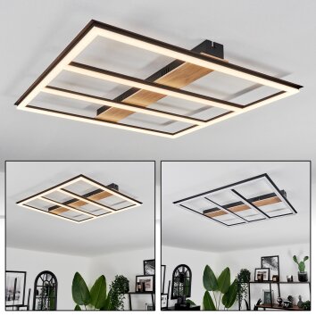 Nganbeto Plafondlamp LED houtlook, Zwart, 1-licht