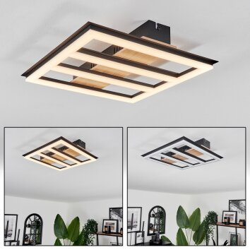 Nganbeto Plafondlamp LED houtlook, Zwart, 1-licht