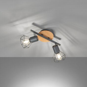 Fischer & Honsel Ran Plafondlamp Grijs, houtlook, 2-lichts