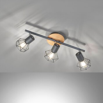 Fischer & Honsel Ran Plafondlamp Grijs, houtlook, 3-lichts
