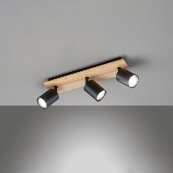 Fischer & Honsel Holton Plafondlamp LED houtlook, Zwart, 3-lichts
