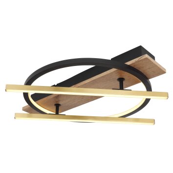 Globo BEATRIX Plafondlamp LED houtlook, Zwart, 2-lichts
