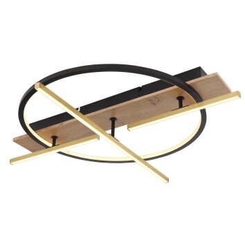 Globo BEATRIX Plafondlamp LED houtlook, Zwart, 2-lichts