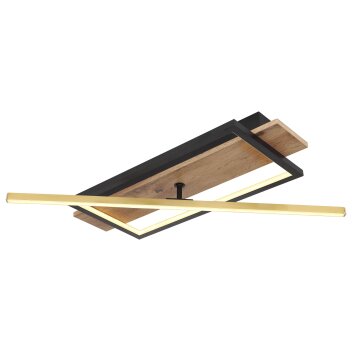 Globo BEATRIX Plafondlamp LED houtlook, Zwart, 2-lichts