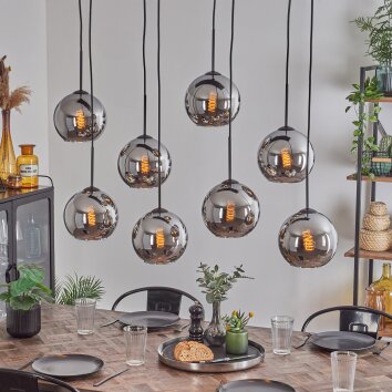 Koyoto Hanger - Glas Chroom, Rookkleurig, 8-lichts