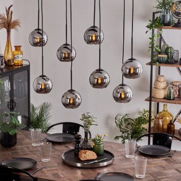 Koyoto Hanger - Glas Chroom, Rookkleurig, 8-lichts