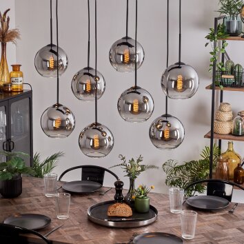 Koyoto Hanger - Glas Chroom, Duidelijk, Rookkleurig, 8-lichts