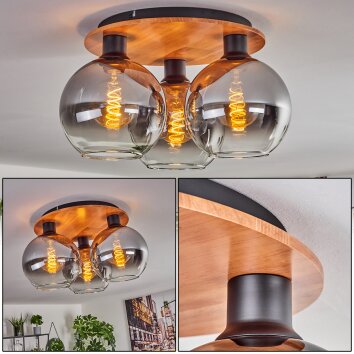 Koyoto Plafondlamp - Glas Natuurlijke kleuren, Zwart, 3-lichts