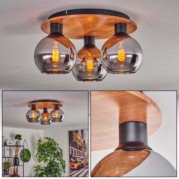 Koyoto Plafondlamp - Glas Natuurlijke kleuren, Zwart, 3-lichts